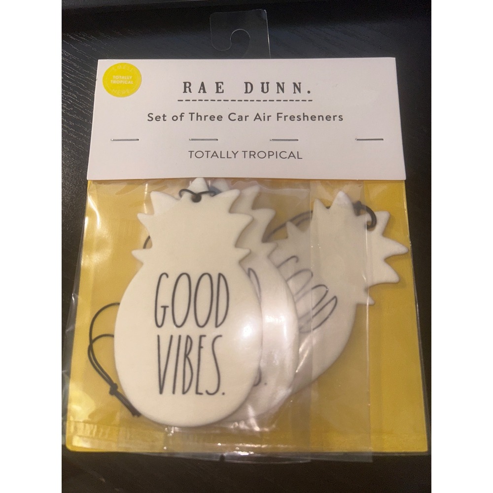 Rae Dunn Totally Tropical Good Vibes Pineapple Car Air Freshener X3